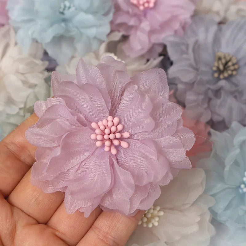 10Pcs 6.5CM Handmade Chiffon Fabric Artificial Flowers