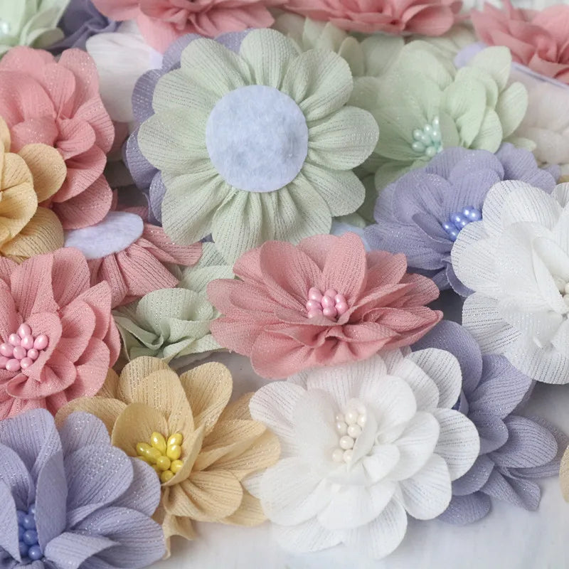 10Pcs 5Cm Handmade Organza Fabric Artificial Flowers