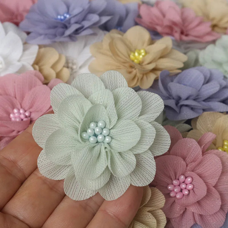 10Pcs 5Cm Handmade Organza Fabric Artificial Flowers