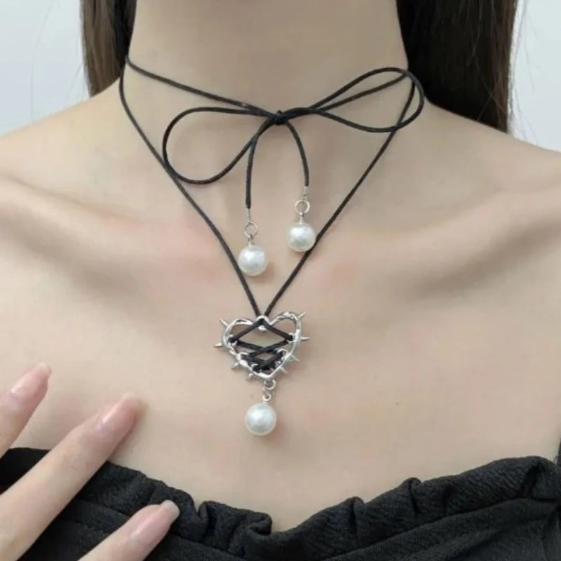 Elegant Bow Tie Metal Heart Necklace