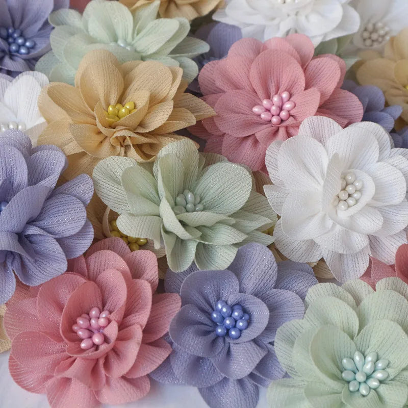 10Pcs 5Cm Handmade Organza Fabric Artificial Flowers