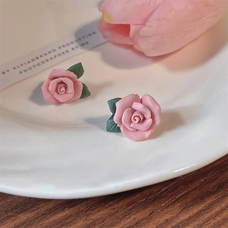 Sweet New Pink Flower Stud Earrings