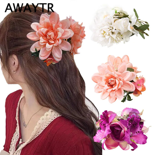 Large Artificial Flower Hair Claws