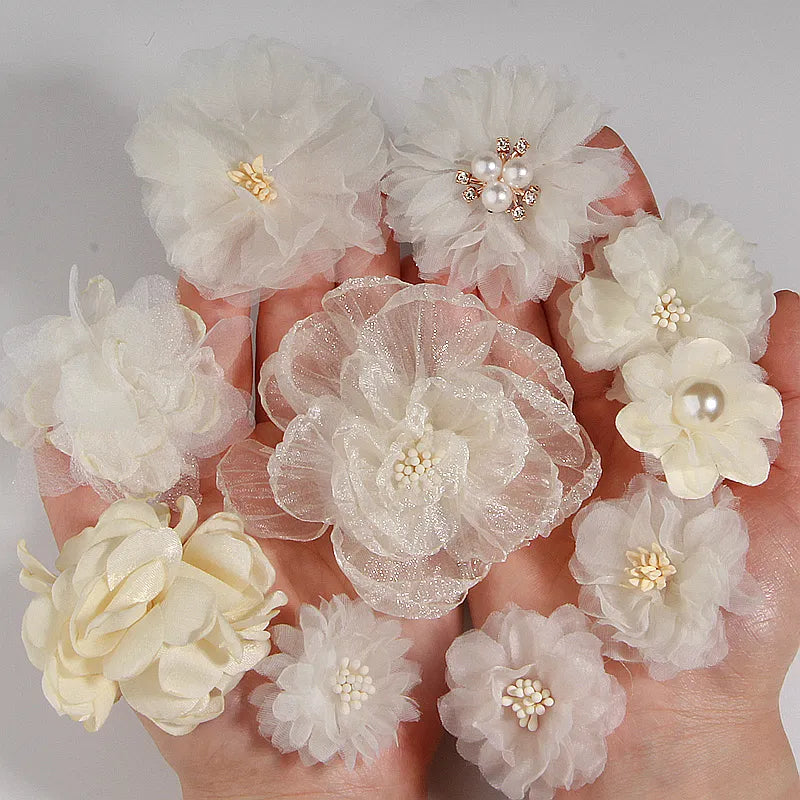 10PCS/Lot Beige Chiffon Artificial Flowers