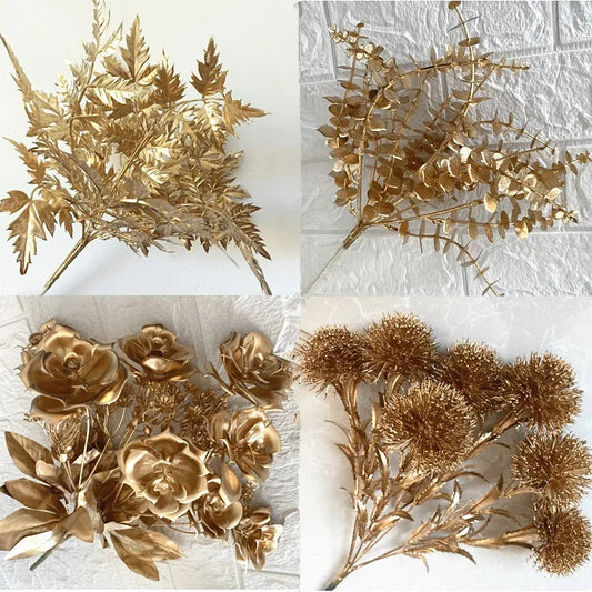 Golden Metallic Artificial Bouquet Flowers