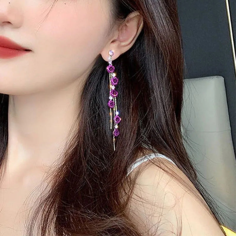 Classic Rose Tassel Earrings