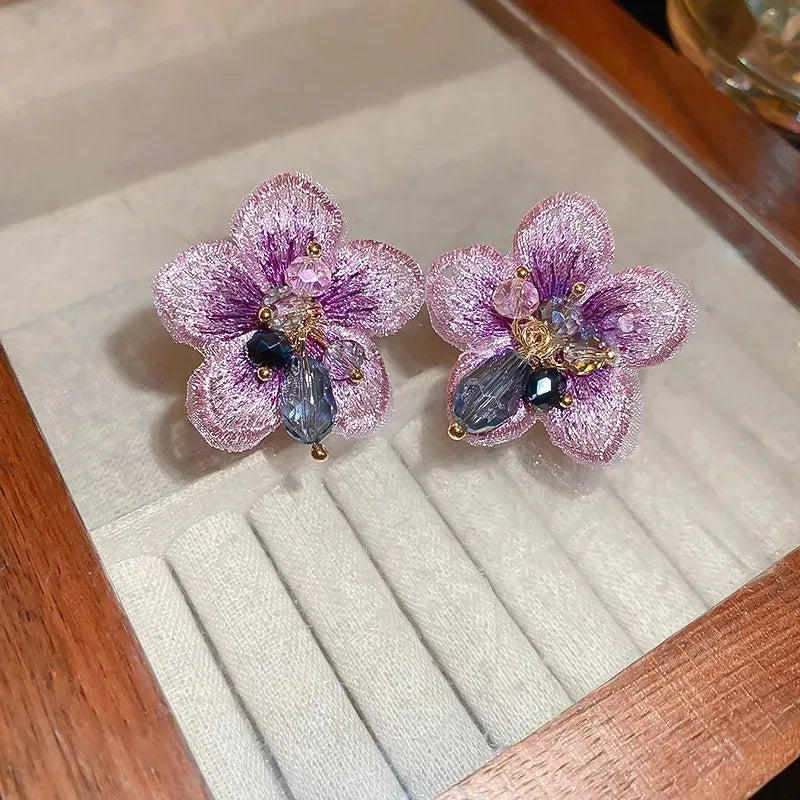 Exquisite Purple Flower Drop Earrings