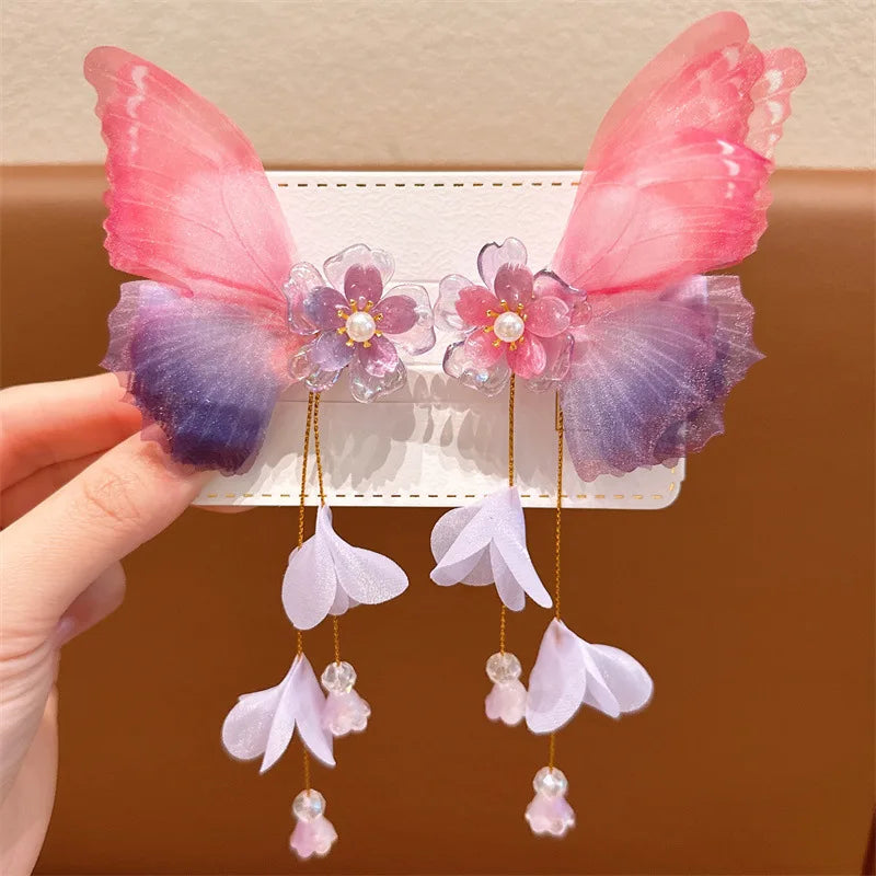 Pretty Girls Butterfly Tassel Hair Clips