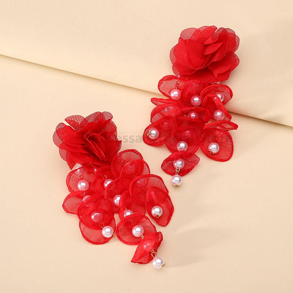 Elegant Fashion Fabric Flower Earrings