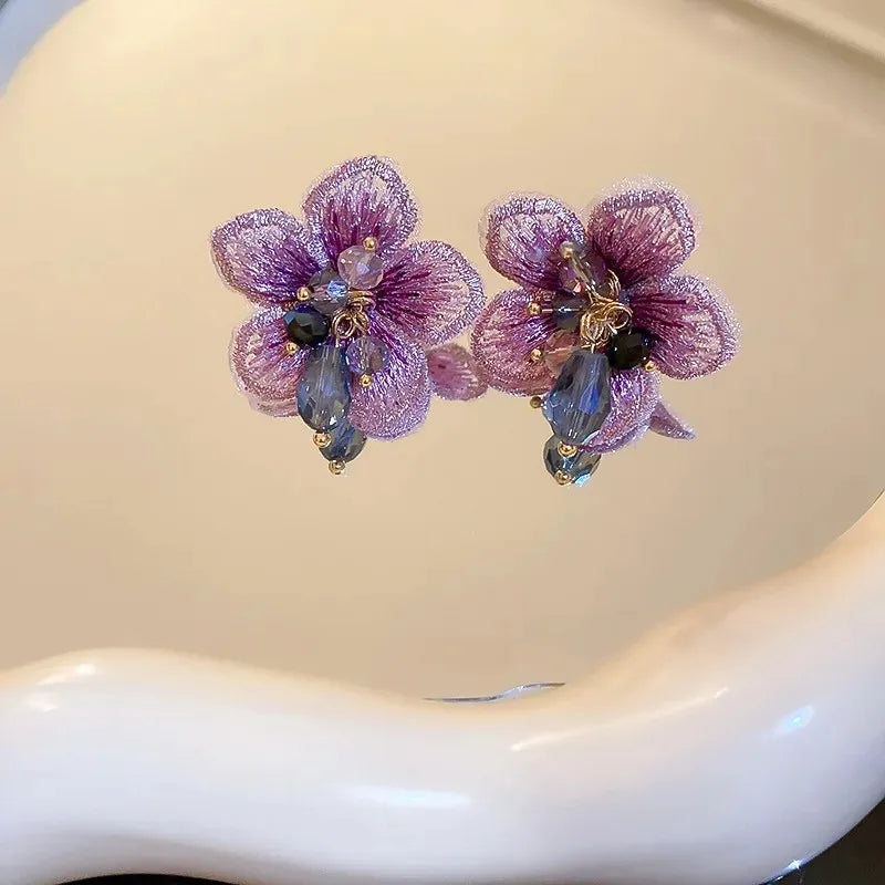 Exquisite Purple Flower Drop Earrings