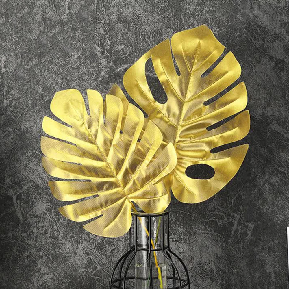 10Pcs Gold Artificial Tropical Leaves