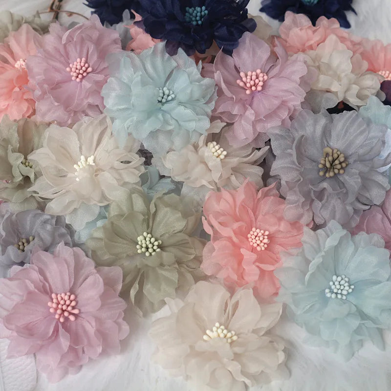 10Pcs 6.5CM Handmade Chiffon Fabric Artificial Flowers