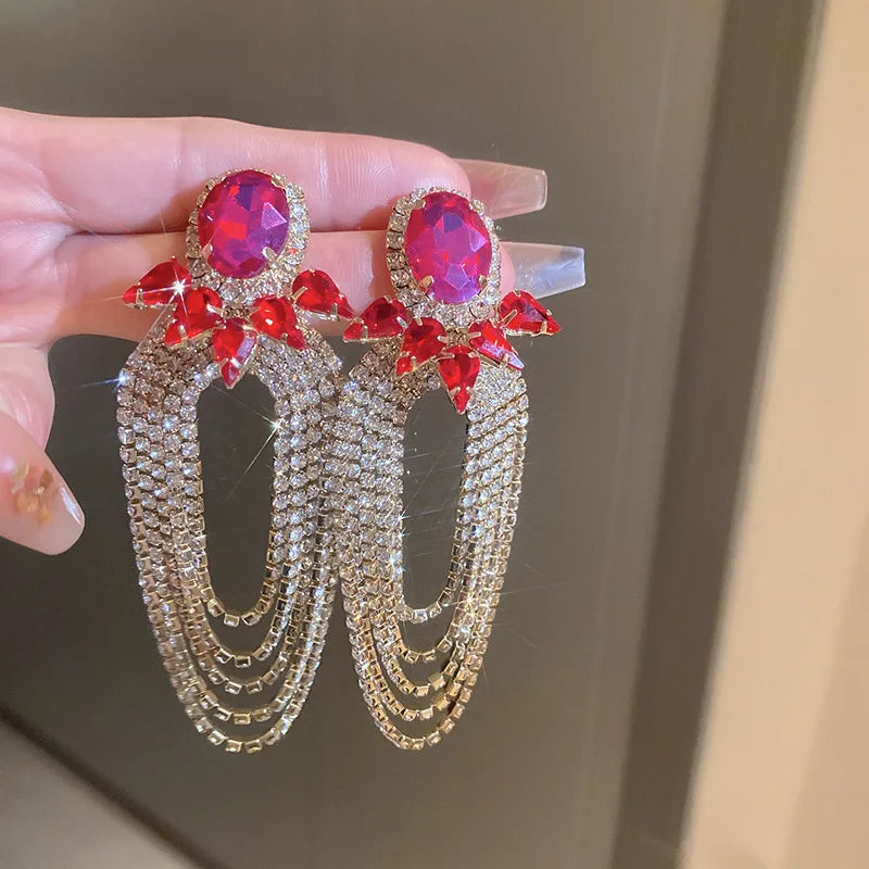 Crystal Tassel Drop Earrings