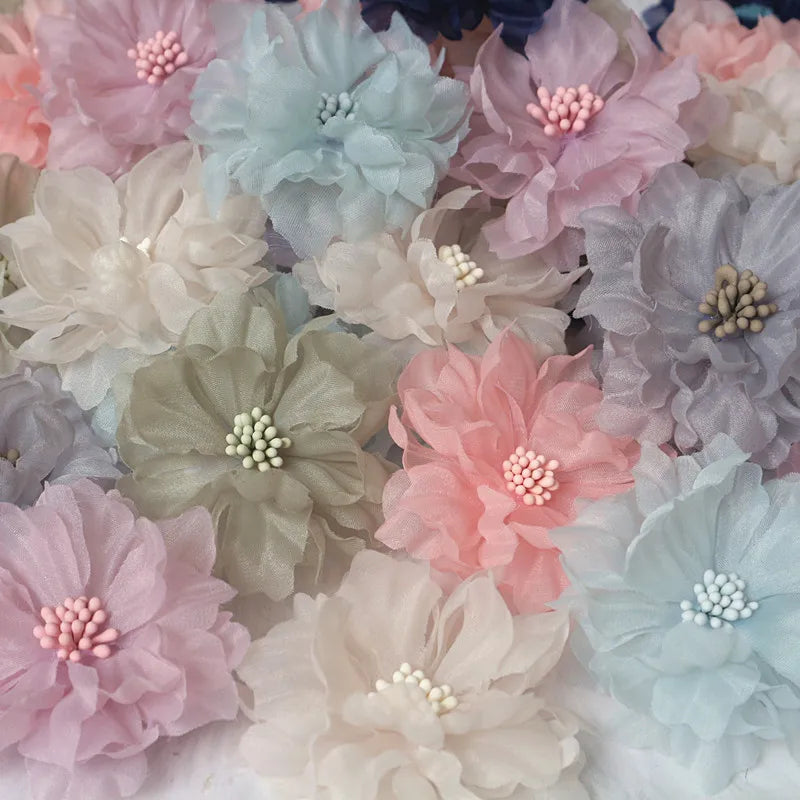 10Pcs 6.5CM Handmade Chiffon Fabric Artificial Flowers