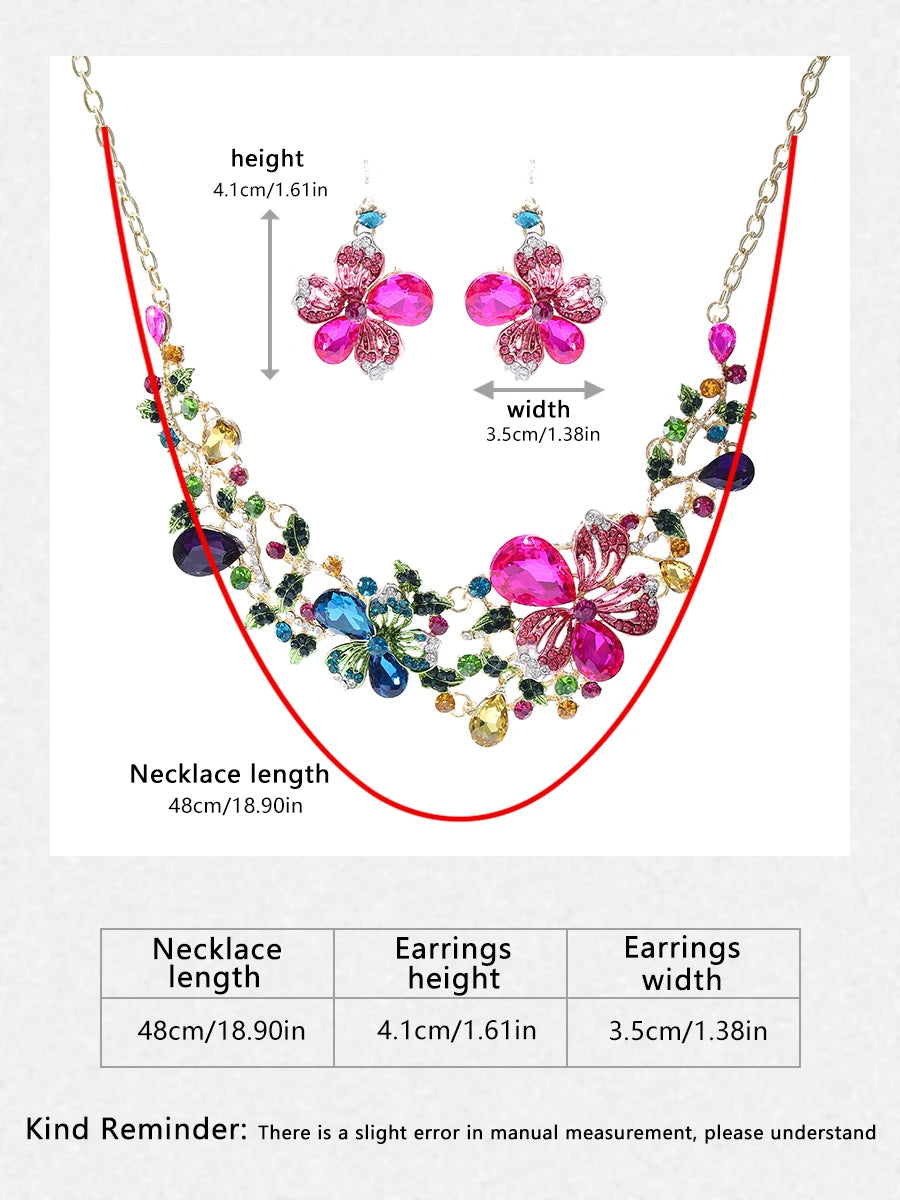 Colorful Flower Bride Wedding Necklace & Earring Set