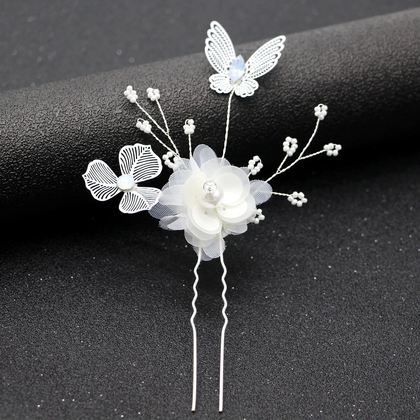 White Flower Hairpins