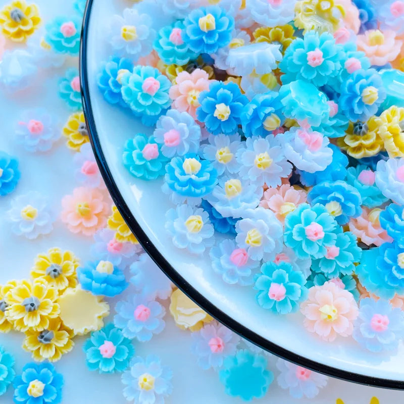 60 Pcs New 12mm Cute Resin Mixed Flowers