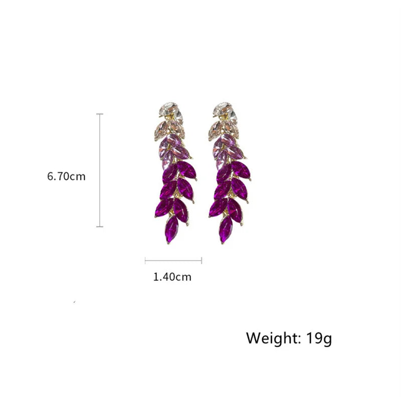 Colorful Crystal Leaf Drop Earrings