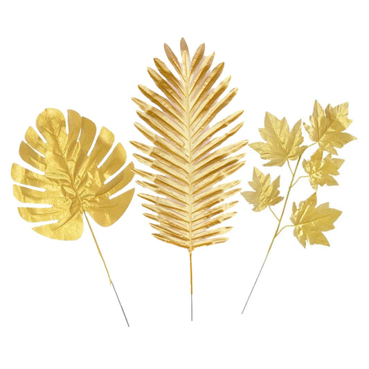 10Pcs Gold Artificial Tropical Leaves