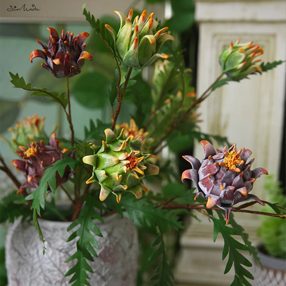 Luxury Artificial 2-Head Protea Cynaroides Branch