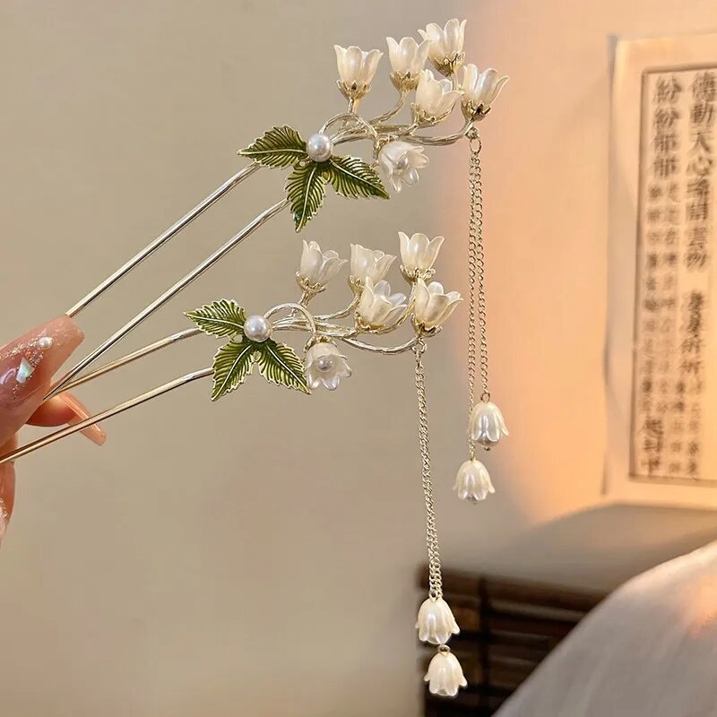 Vintage Bell Orchid Hair Sticks