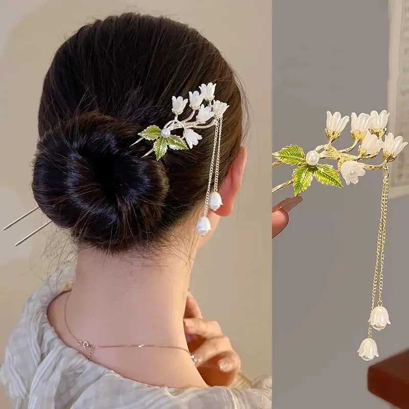 Vintage Bell Orchid Hair Sticks