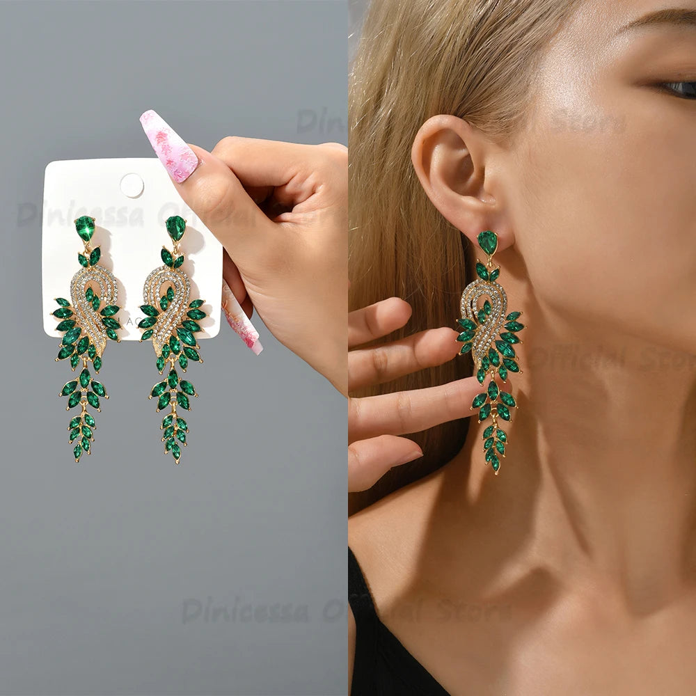 Elegant Design Crystal Leaves Earrings