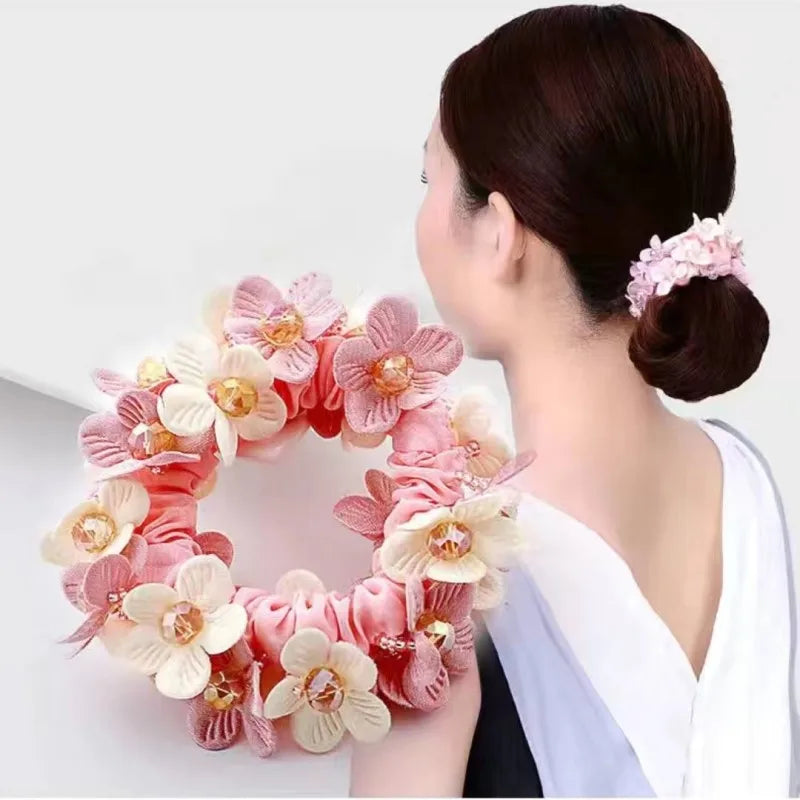 Pearl Crystal Flower Scrunchie