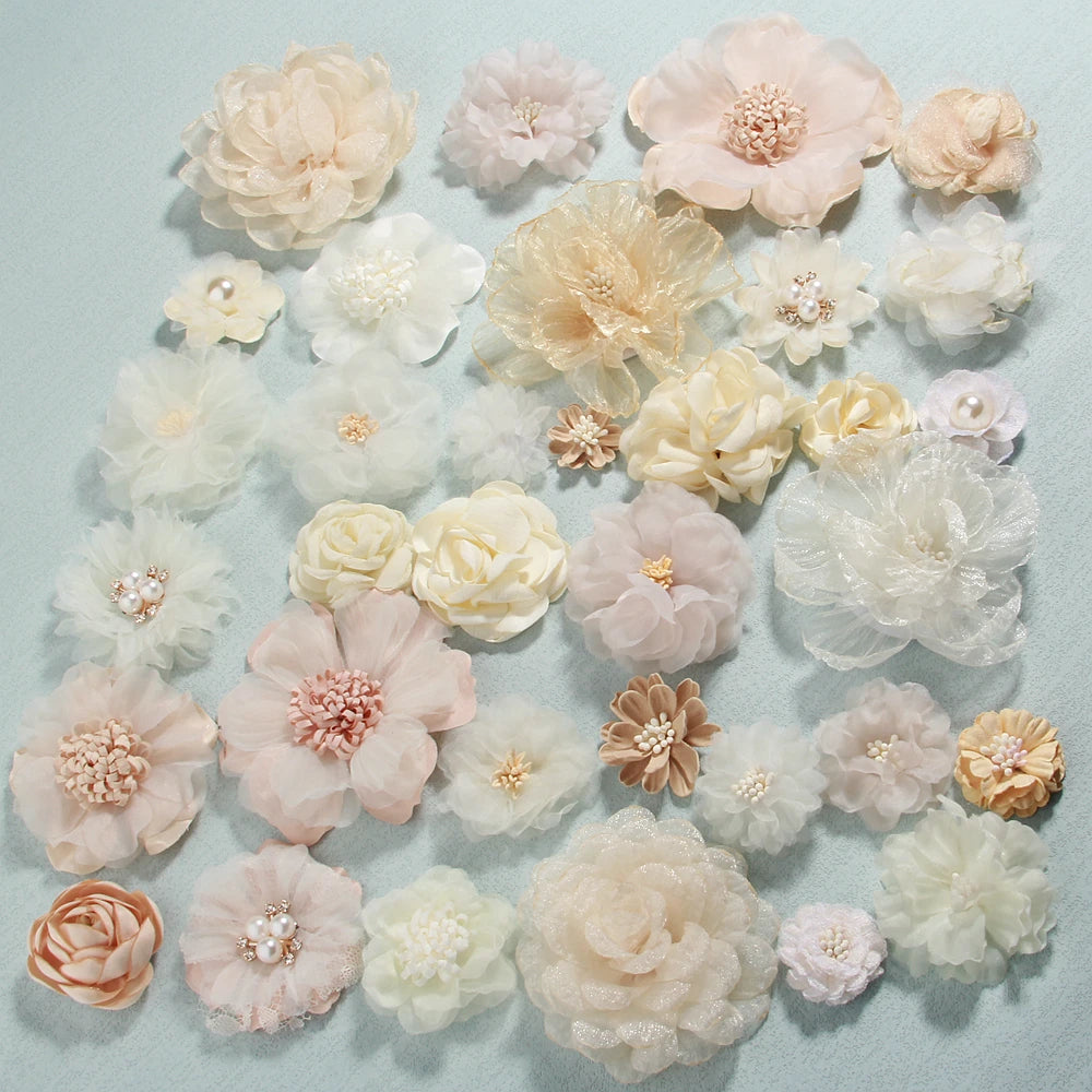 10Pcs Ivory Cream Chiffon Artificial Flowers