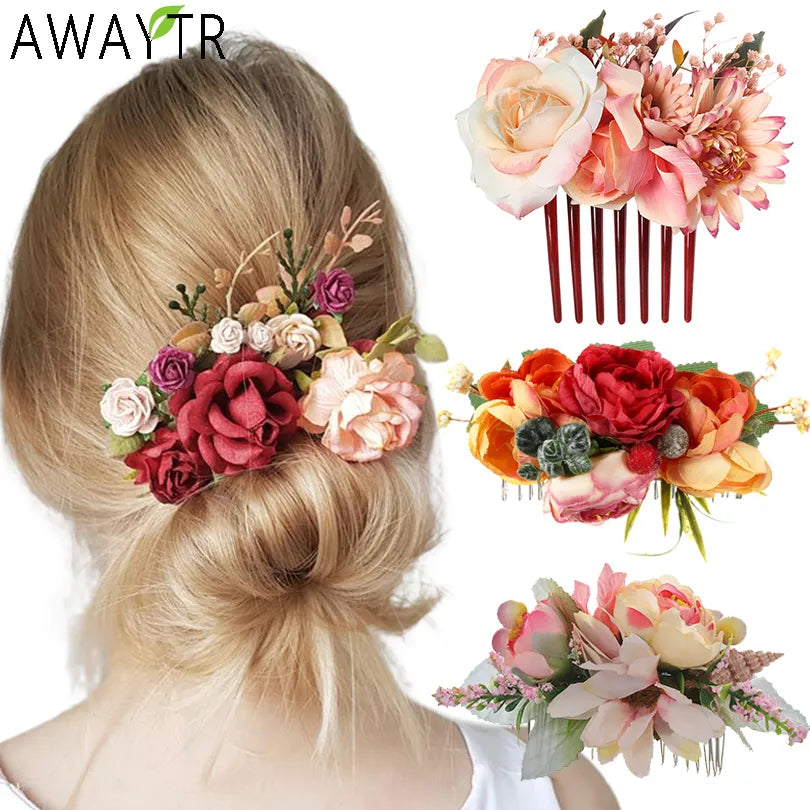 Colorful Wedding Flower Hair Combs