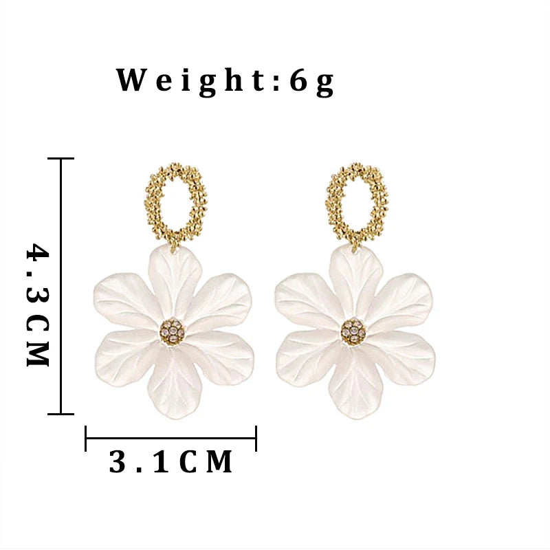 White Flower Drop Earrings