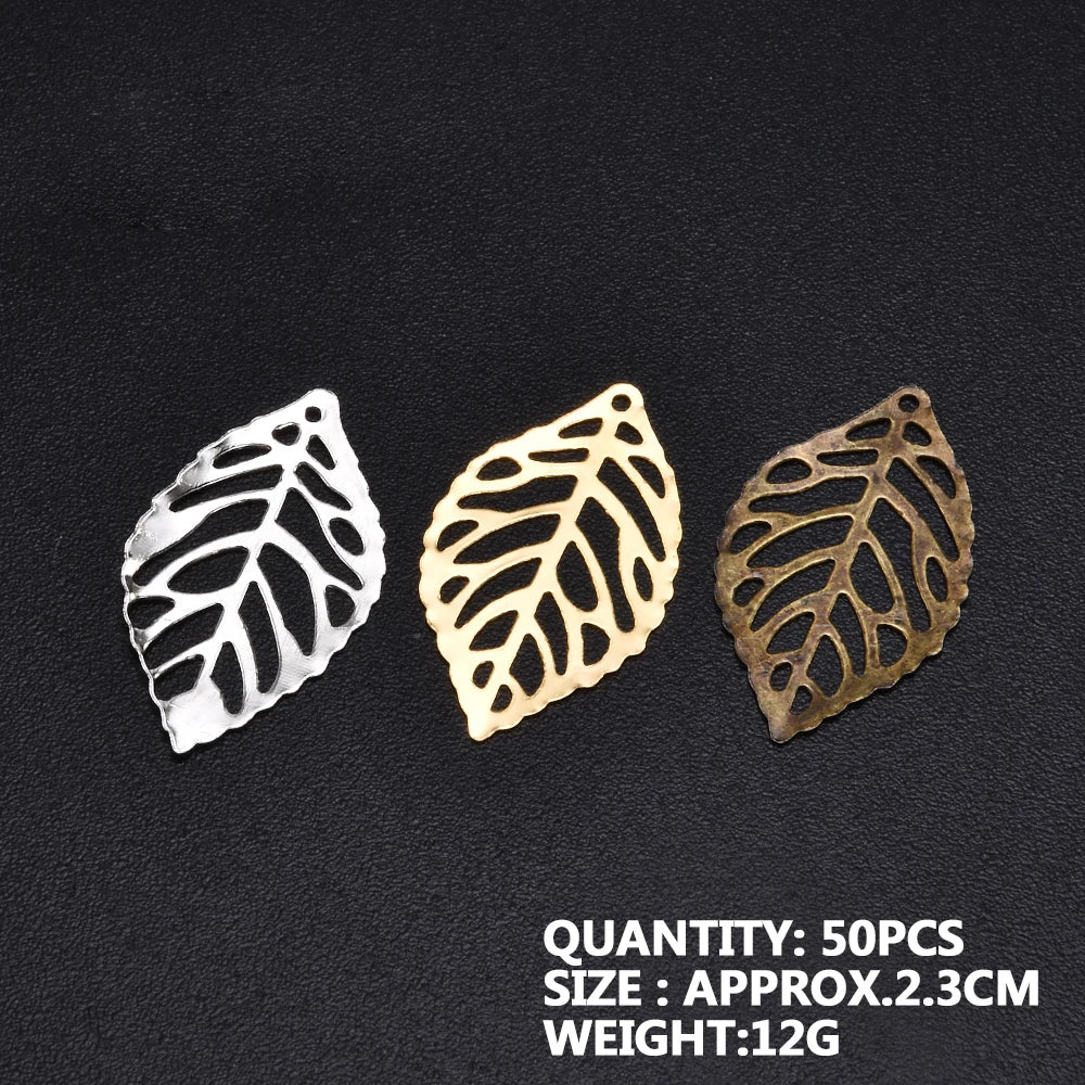 50Pcs Filigree Metal  Leaves