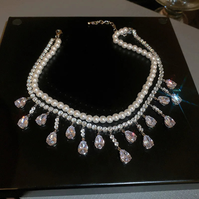 Luxury Crystal Pearl Choker Necklaces