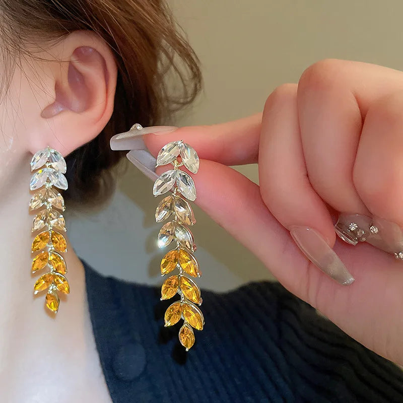 Colorful Crystal Leaf Drop Earrings