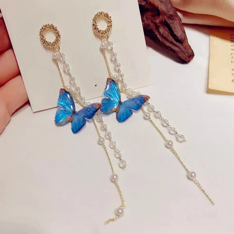 Cute Long Tassel Butterfly Drop Earrings