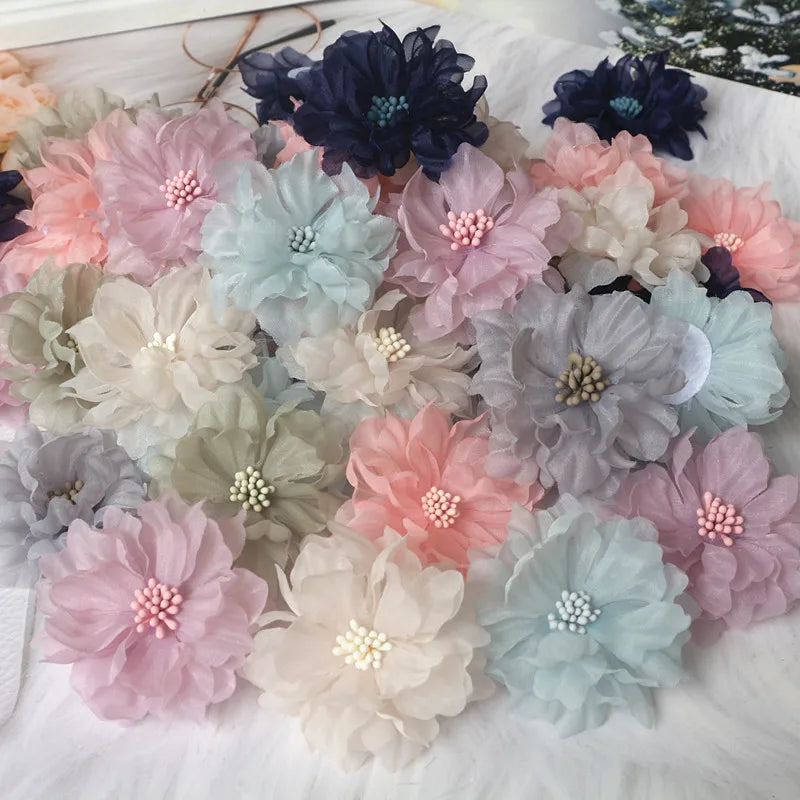 10Pcs 6.5CM Handmade Chiffon Fabric Artificial Flowers