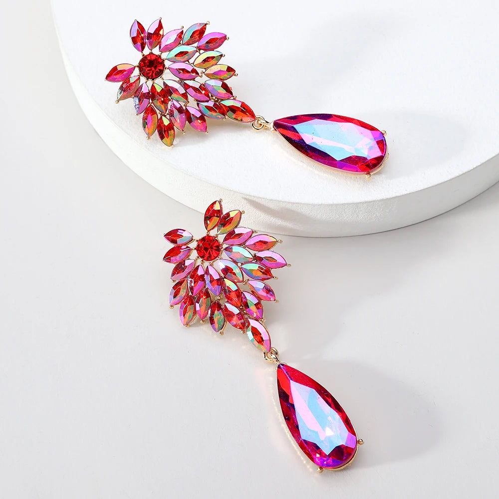 Elegant Crystal Leaves Teardrop Earrings