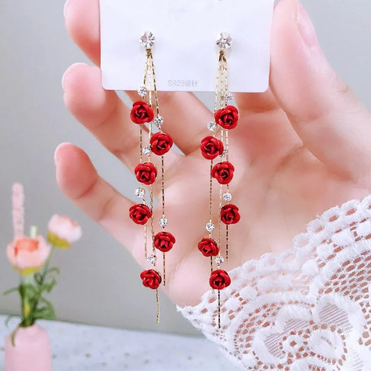 Classic Rose Tassel Earrings