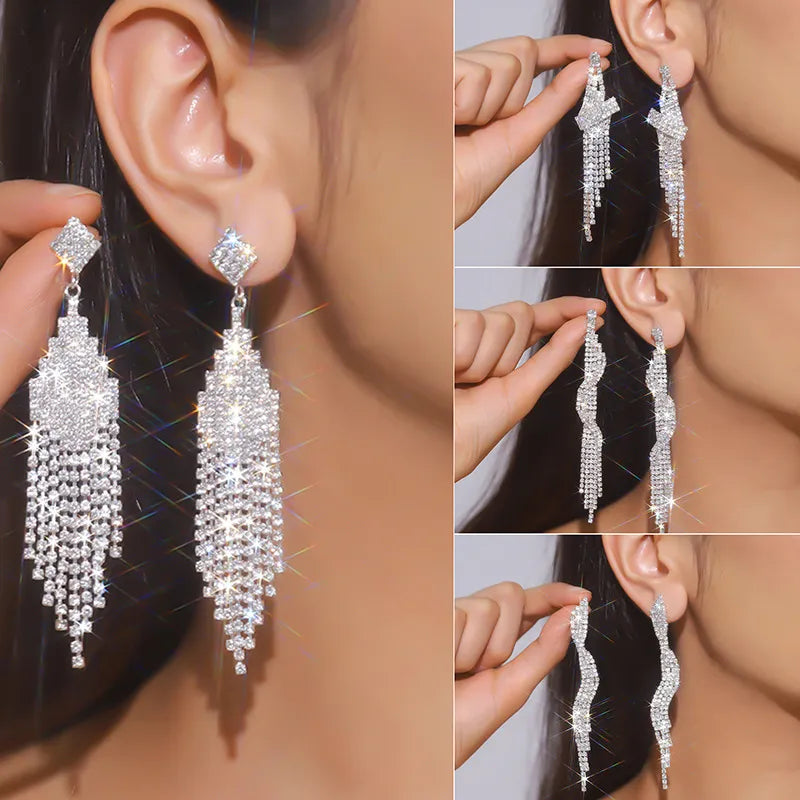 High Fashion Crystal Tassel Earrings