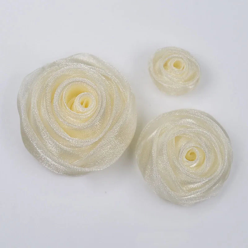 Organza Artificial Snow Rose Flower Head