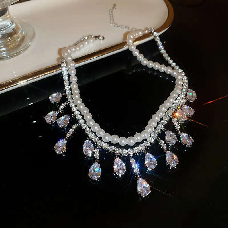 Luxury Crystal Pearl Choker Necklaces