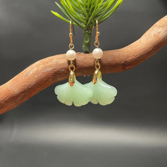 Retro Natural Green Jade Pearl Drop Earring