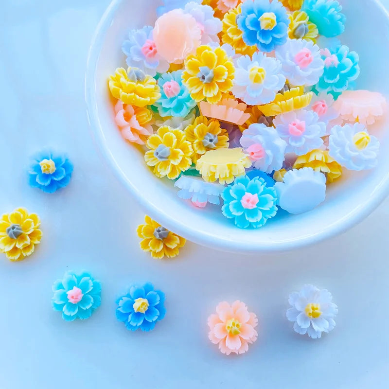 60 Pcs New 12mm Cute Resin Mixed Flowers