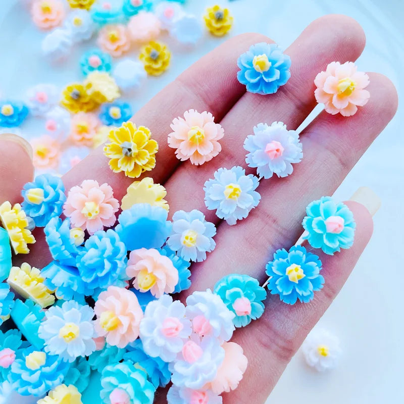 60 Pcs New 12mm Cute Resin Mixed Flowers