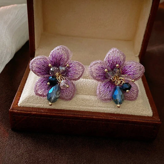 Exquisite Purple Flower Drop Earrings