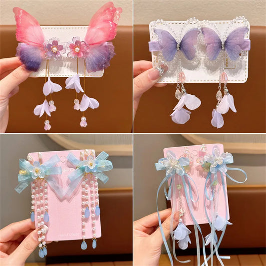 Pretty Girls Butterfly Tassel Hair Clips