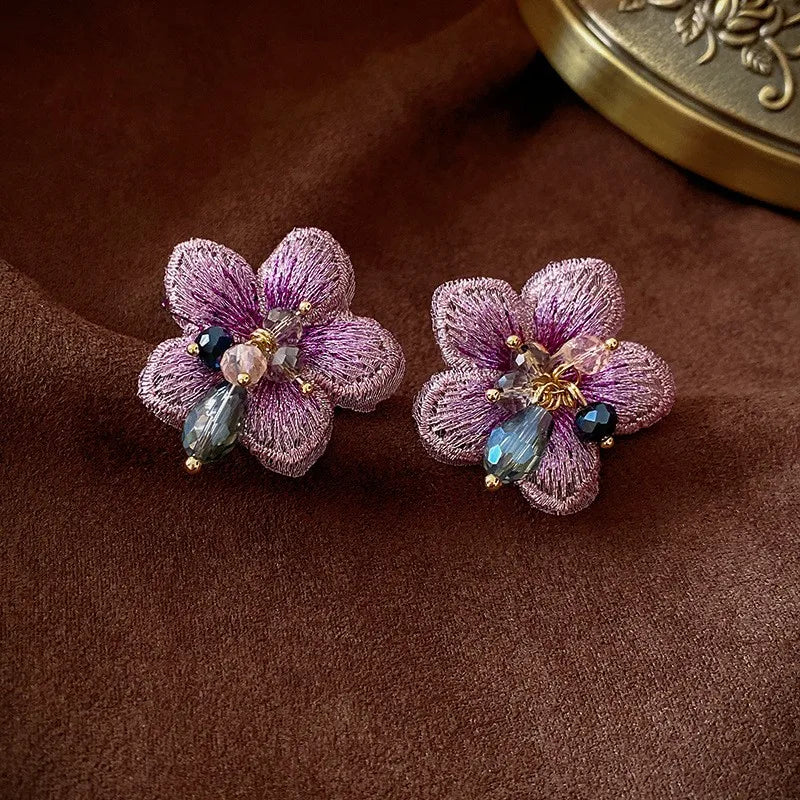 Exquisite Purple Flower Drop Earrings