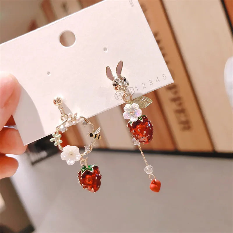 Cute Strawberry Animal Dangle Earrings