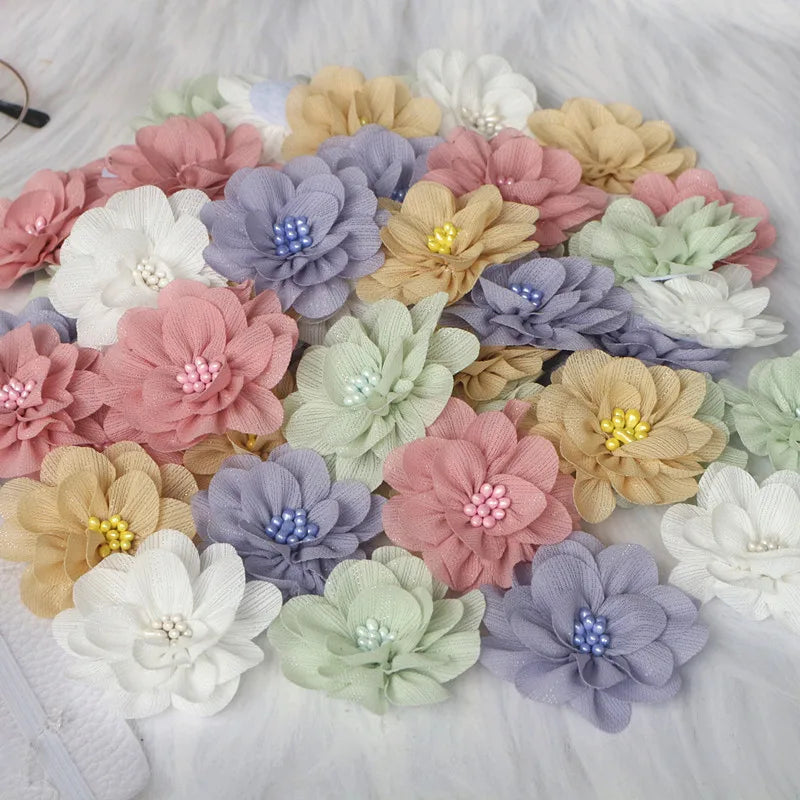 10Pcs 5Cm Handmade Organza Fabric Artificial Flowers