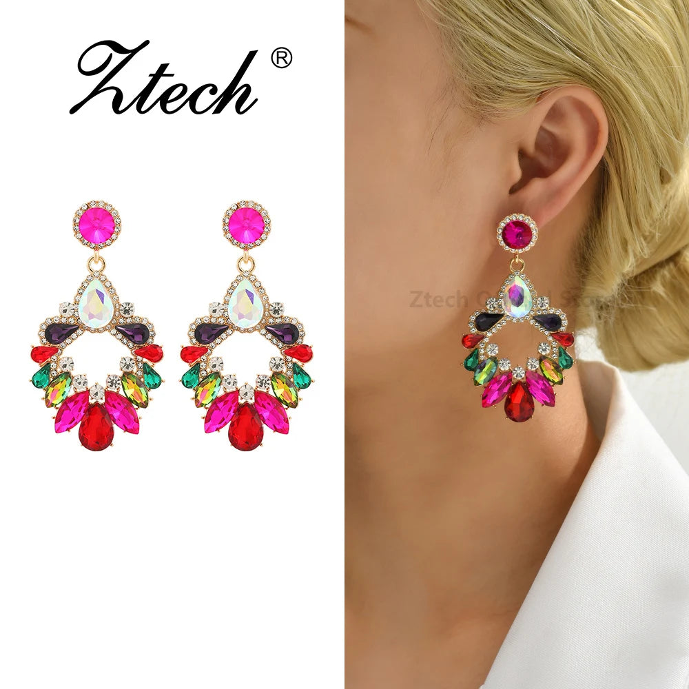 Luxury Colorful Crystal Drop Earrings